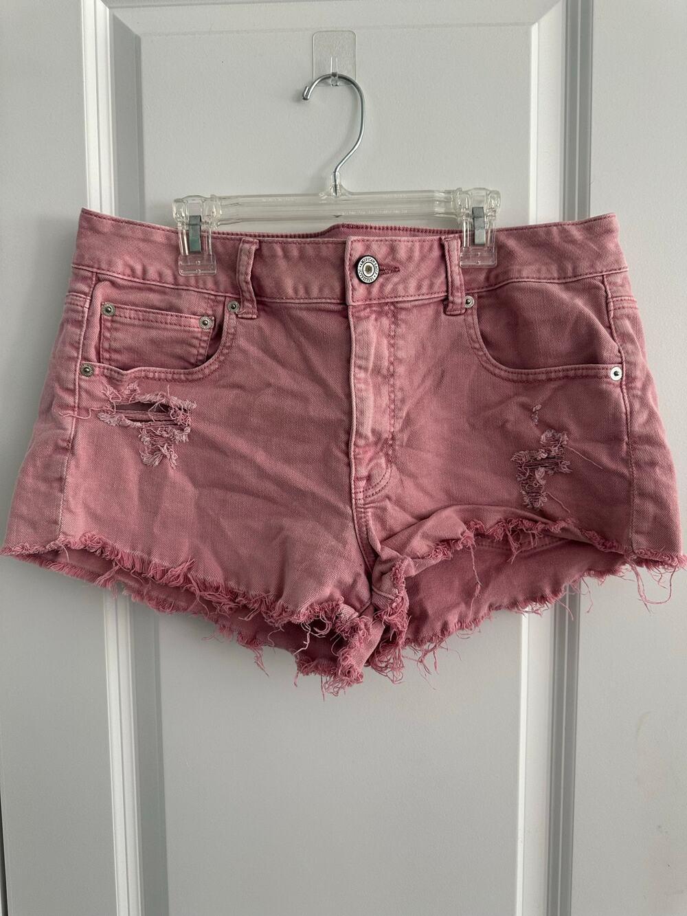 American Eagle Pink Distressed Cutoff Denim Shorts Size 12 Stretch